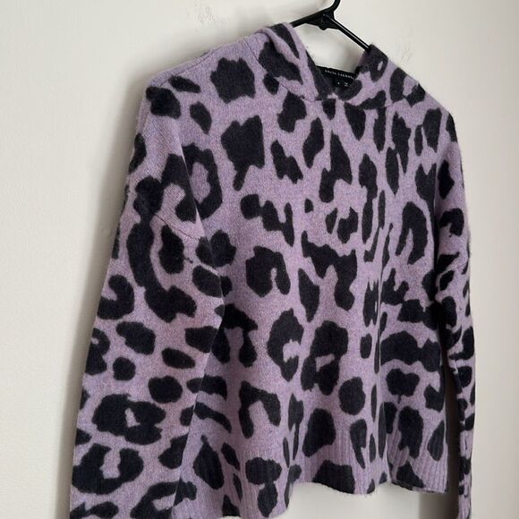 Skull Cashmere Carson Leopard Print Skull Back Hoodie Sweater Purple Black Sz.S - Picture 3 of 11